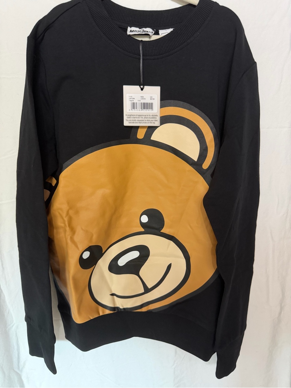 Moschino Kids Black Sweatshirt with Large Brown Teddy Bear Print